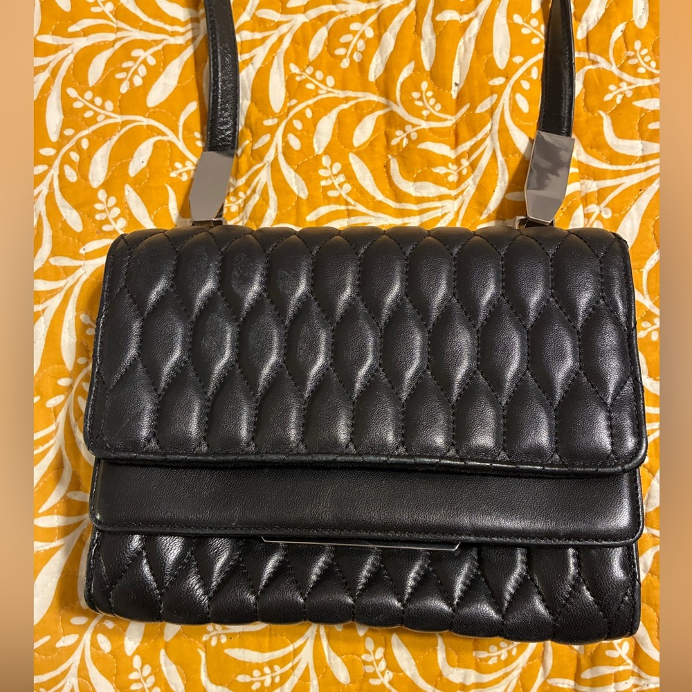 THEYSKENS’ THEORY BLACK SARA ACAP QUILTED LEATHER CROSSBODY BAG
